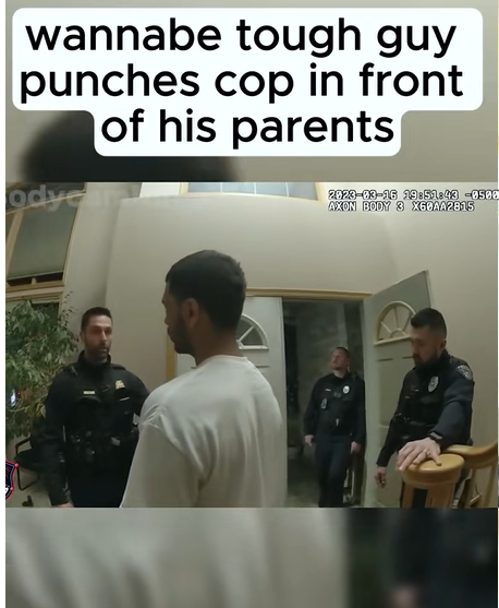 Unbelievable Showdown – Wannabe Tough Guy Strikes Cop in Front of His Parents