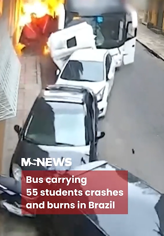 Chaos in Porto Alegre School Bus Carrying 55 Students Crashes and Catches Fire After Mechanical Failure